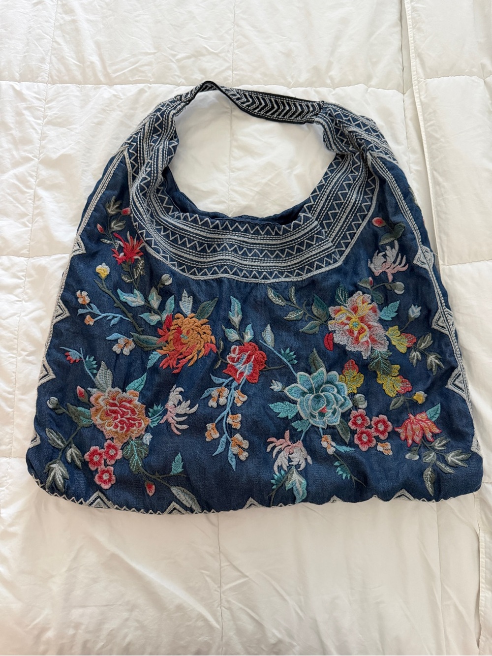 Johnny Was Embroidered Floral Navy Shoulder Bag